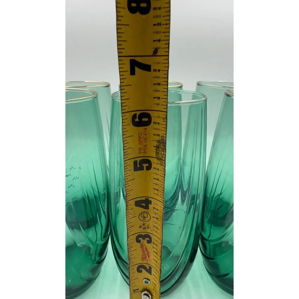 6 Vtg Libbey Crystal Green Highball Iced Tea Glasses Tumblers Drape Retired 12oz